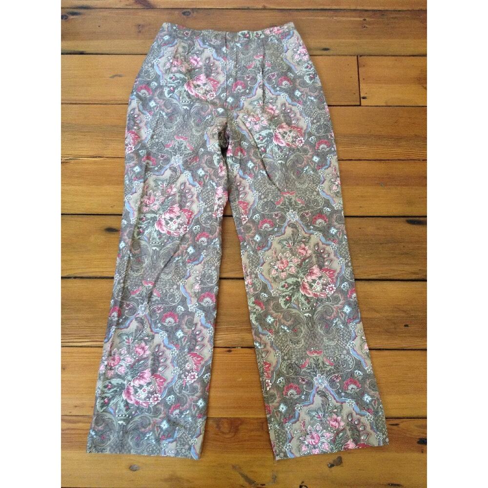 Talbots Petites Floral Paisley Damask Silk Linen Dress Pants 6 28" Waist Womens